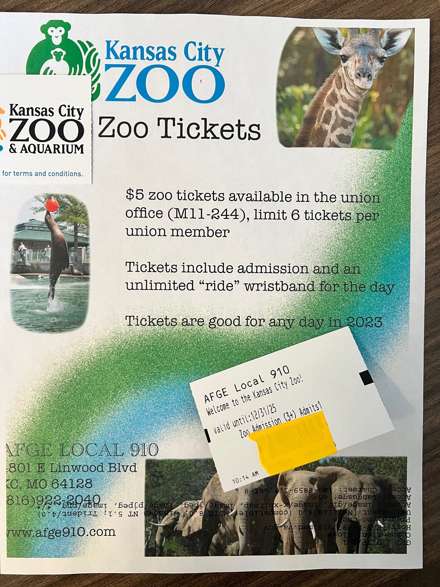 AFGE Zoo ticket includes entry and ride wrist band